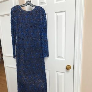 OSCAR DE LA RENTA Blue Lace Gown Dress Authentic